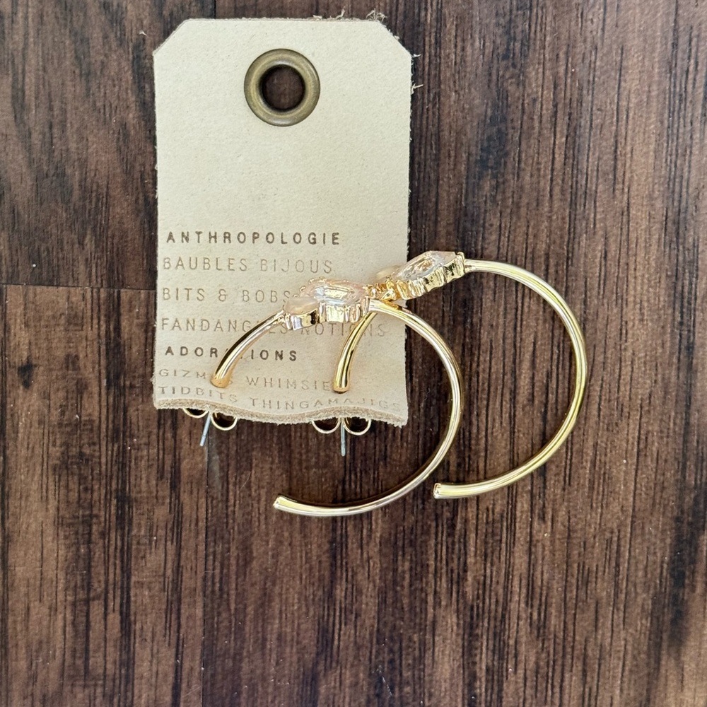 Anthropologie double stone Gold Hoop Earrings - Picture 4 of 16